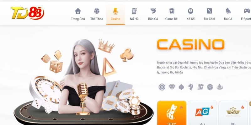 Sảnh casino TD88 sở hữu hàng loạt trò chơi hấp dẫn