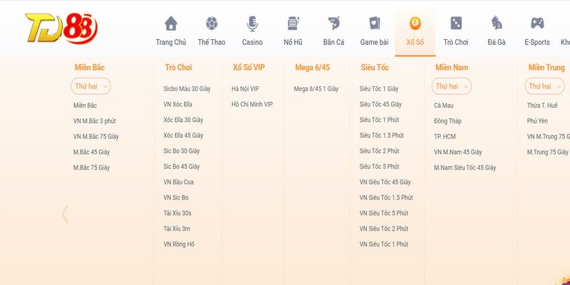 Sảnh xổ số TD88 đem đến rất nhiều hình thức cá cược